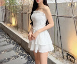 KYLETHOMASW  -  White Sexy Strapless Dress for Women's Summer Fungus Edge Slim Fit A-line Short Dress Fashion Female Clothes