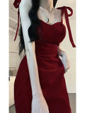KYLETHOMASW  -  Suspender Mini Dress Summer New Slim Sleeveless Red Hot Girl Hip Skirt Patry Strap Sexy Dress Women Clothes