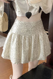 KYLETHOMASW  -  Spring Summer Sequin Bubble Mini Skirt High Waist Flowy A-Line Pleated Skirt Women's Trendy Glam Party Dress Youthful Chic