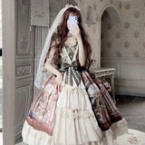 KIylethomasw Elegant Vintage Oil Painting Lolita Strap Dress for Women Slim Waist Bow Jsk Dresses Y2k Aesthetics Ruched Vestidos Mujer