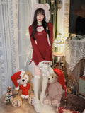 KYLTHOMASW  -   Winter Christmas Knitted Dress Women Patchwork Kawaii Y2K Sweater Mini Dress Female Fashion Sexy Cute Dress