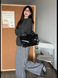 KYLETHOMASW  -  Sweet Cute Cat Pink Shoulder Bags Wallet Women Retro Leather Large Capacity Y2k Handbag Ladies Underarm Bag Backpack