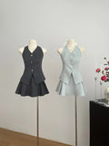 KYLETHOMASW  -  Summer Women Old Money Design Vintage Rave Vacation Outfits 2 Piece Set Backless Bow Vest + A-line Mini Pleated Skirts Elegant
