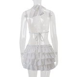 KYLETHOMASW  -  Summer Women's New Fashion Spice Girls Sexy Halter Neck Cardigan Top Cake Skirt Set