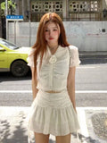 KYLTHOMASW  -   Two Pieces Set Sweet Y2k Aesthetic Button Peter Pan Collar Top+streetwear Sexy Harajuku Ball Gown Skirts Summer Slim Women Suits