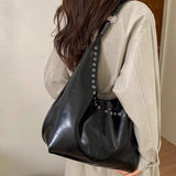 KYLETHOMASW  -  Sweet Cool Y2k Aesthetic Rivet Women's Handbags Vintage Pu Leather Simple Underarm Bag Punk Streetwear Ins Shoulder Bags Trendy