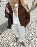 KYLETHOMASW  -  Fashion Lapel Collar Zipper Jacket Women's Casual Solid Suede Full Sleeve Coat 2025 Lady Autumn Chic High Street Outwear