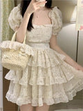 KYLETHOMASW  -  Floral Print Dresses for Women Spring Summer Sweet Puff Sleeves Party Birthday Mini Dress Elegant Chic Princess Vestidos New