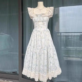 KYLETHOMASW  -  Beach Vacation Sweet Little Fly Sleeve Floral Dress Women Summer Gentle Breeze Princess Waist Cinched Fluffy Long Girl