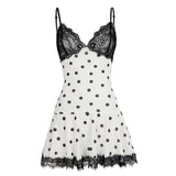 KYLETHOMASW  -  Vacation Slip Dress Women Summer Polka Dot Lace Mini Dress Sexy Spaghetti Strap Contrasting Beach Holiday Outfit Lounge