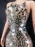 Kylethomasw    Imitation Glass Reflective Sling Dress For Women Slim Bodycon Sleeveless Mini Dresses Banquet Elegant Vestido De Mujer