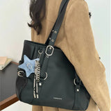 KYLETHOMASW  -  Retro Hot Girl Handbag Women PU Leather Large Capacity Black Tote Bag Ladies Fashion Sweet Star Versatile Shoulder Bag New