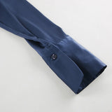KYLETHOMASW  -  Office Siren Satin Dress for Women's Autumn Elegant Blue Swing Collar Long-sleeved Slim Fit Short Dress Female Clothes