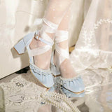 KYLETHOMASW  -  Elegant Summer Original Lolita Ruffle Edge Pearl Edge Women's Shoes Thick Heel Sandals Versatile Daily Japanese Lo Shoes Women