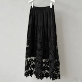 KYLETHOMASW  -  Korean Version Lace Patchwork Hollow Hook Flower A-line Skirt Casual Versatile High Waisted Bottoms Summer New Women