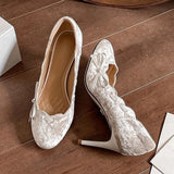 KYLETHOMASW  -  Designer Brand High Heels Ladies Velvet Round Toe Butterfly-knot Women Pump Shallow Fashion Elegant Thin Heels Party Dress Shoes