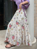 KYLETHOMASW  -   Elastic Waist Sweet Printed Maxi Skirts Women New Loose Gentle Casual Summer  Florals Office Lady Vintage