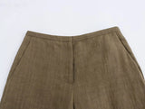 KYLETHOMASW  -  Color Single Breasted Vest Minimalist Casual Pants Retro Linen Texture Coffee Two Pieces Set Women Straight Leg