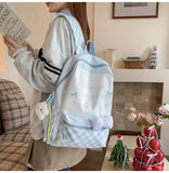 KYLETHOMASW  -  All Match High-capacity Backpack Women Students Travel Schoolbag Sweet Y2k Aesthetic Letter Print Dots Plaid Patchwork Backpacks