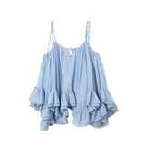 KYLETHOMASW  -  Fresh Blue Irregular Pleated Suspender Dress Women’s 2024 Summer New Fashion Vacation Seaside Party Short Dresses Two-piece Suit