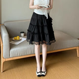 KYLETHOMASW  -  Sweet Lace Ruffles Women Skirts Spring Summer Korean Fashion Chic A-line Mini Skirt Solid Versatile Vintage Faldas Mujer
