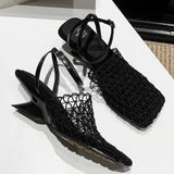 KYLETHOMASW  -  New Mesh Design Women's Sandals Square Toe Muller Slippers Fashion High Heels Summer Casual Office Shoes Sandalias Mujer