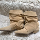 KYLETHOMASW  -  Small Niche Pleated Pile Boots for Women New Autumn and Winter Cat Heel Short Shoes Pointed Western Cowboy Boots Women's