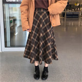 KYLETHOMASW  -  Japanese Rainbow High Waist A-Line Wool Plaid Skirt Female Students Preppy Style Wild Midi Skirt Women Autumn Long Skirt