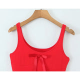 KYLETHOMASW  -  Pretty Girl O Neck Sleeveless Bow Bud Mini Dress Women Fit And Flare Slim Summer Dresses Red White Tank Sexy Sweet Robe
