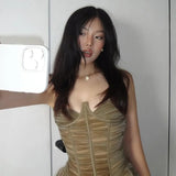KYLETHOMASW  -  Sexy Fashion 2 Piece Set Woman Wrap Chest Backless Irregular Tank Tops+Shirring Mini Skirt High Street Elegant Style Suit