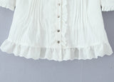 KYLETHOMASW  -  Sexy Off Shoulder White Cropped Shirt Women Front Button Short Sleeve Cotton Summer Blouse Sweet Tops New