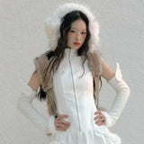 KYLETHOMASW  -  Fluffy Rabbit's Ears Drawstring Backpack Y2k Aesthetic All Match Casual Backpacks Trendy Women Students Kawaii Cute Schoolbags