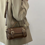 KIylethomasw Vintage Brown Messenger Bag Women Autumn Retro Leather Chic Handle Mini Bag Female Elegance Casual Crossbody Bags Purse
