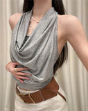 KYLETHOMASW  -  Sexy Knitted Backless Vest Women's Summer Design Unique Knot Exposure Back Outerwear Cotton Polyester Blend Breathable