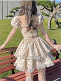KYLETHOMASW  -  Women's Floral Print Mini Dress Spring Summer Elegant Hollow Out Princess Party Dresses Female Fashion Chic Vintage Vestidos