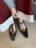 KYLETHOMASW  -  New Retro Women's Mary Jane Leather Buckle Thick Heel Square Toe Women's Metal Flower Women's Shoes 34-40