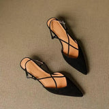 KYLETHOMASW  -  New Style Pointed Toe Low Heel Mule Shoes Women French Retro Single Buckle Strap Fashion Pointed Low Heel Shoes Women 7878