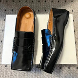 KYLETHOMASW  -  Fashion Black Patent Leather Square Toe Loafers Women Retro Casual Flat Slip on Shoes High Quality Comfortable Women's Shoes