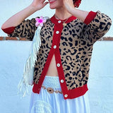 KYLETHOMASW  -  Leopard Print Cardigan Autumn O Neck Long Sleeve Button Down Sweater American Retro Streetwear Y2k Knitwear Coat Women Outwear