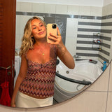 KYLETHOMASW  -  Sexy Low Neck Halter Top Sweet Colorful Stripe Sleeveless Vest Party Vacation Tank Vest New Outfit Lady Spring Summer Woman Tops