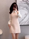 KYLETHOMASW  -  Autumn Elegant Patchwork Suit Dress Women Turn-down Collar Single Breasted Flare Sleeve Pleated Korean Chic Female New Clothes