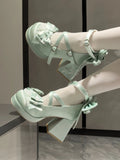 KYLETHOMASW  -  Original Lo Shoes Spring and Autumn New Fashion Round Toe Bow Sweet Cute Japanese Style Thick Sole High Heel Women's Pumps