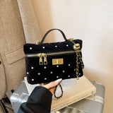 KYLETHOMASW  -  Velvet Diamond Grid Chain Bag Women's High-End Fashion Mini Shoulder Box Bag Urban Simple Style PU Material Daily Match