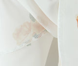 KYLETHOMASW  -  Retro White Flower Bow Ruched Chest Lace Slash Collar Satin Mini Dress Women Short Puff Sleeve Low Waist Swing Dresses Robe