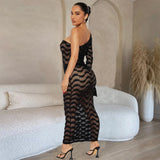 Kylethomasw One Shoulder Flare Sleeve Beach Dress Women Sexy See Through Slim Maxi Dress Elegant Solid Long Dress Holiday Beach Outfit