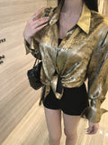 Kylethomasw Y2k Golden Color Shirt Female Long Sleeve Luxury Elegant Blouse Women  Button Up Oversized Casual Spring Autumn Top Chic