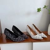 KYLETHOMASW  -  Designer Luxury Wedges Heel Women Mary Jane Shoes Concise Shallow Slip On Shoes Ladies Elegant Pointed Toe Dress Polka Dot Pumps