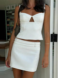 KYLETHOMASW  -  Elegant Woman Outfit Mini Dress 2 Piece Suit Fabric Square Neck Pocket  Vest Hip Package Mini Skirt Chic Lady Office Suit