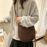 Kylethomasw New Autumn And Winter Wool Knitted Single Shoulder Messenger Lady Foreign Style Versatile College Postman Bag