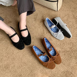 KYLETHOMASW  -  Sweet Butterfly Knot Stripe Design Mary Jane Shoes Women Comfortable Suede Elastic Band Casual Flats Elegant Brand Designer Shoe